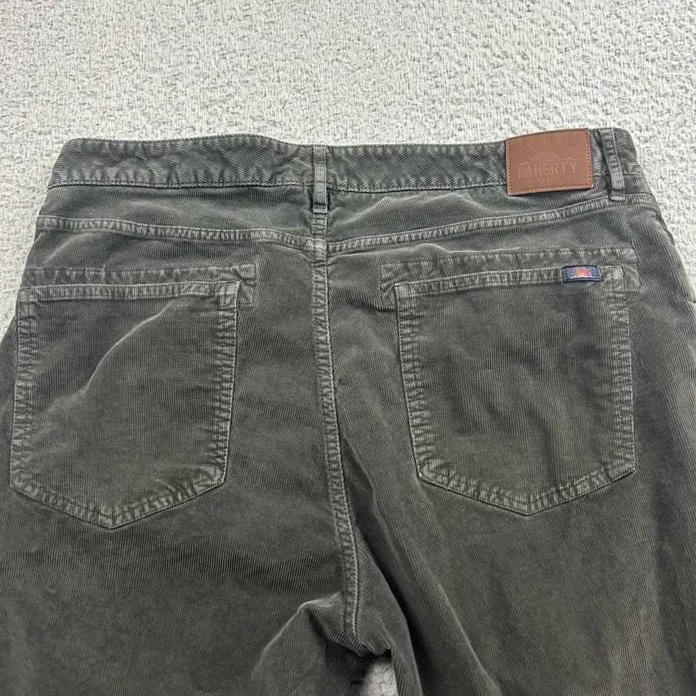 Faherty Pants Mens 34 Green Stretch Corduroy 5 Pocket Slim Tailored